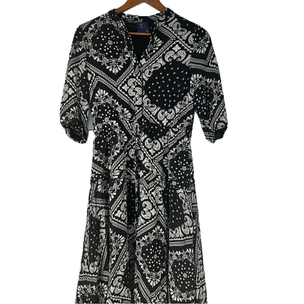 Kids bandana print dress size large southwest black white button down drawstring